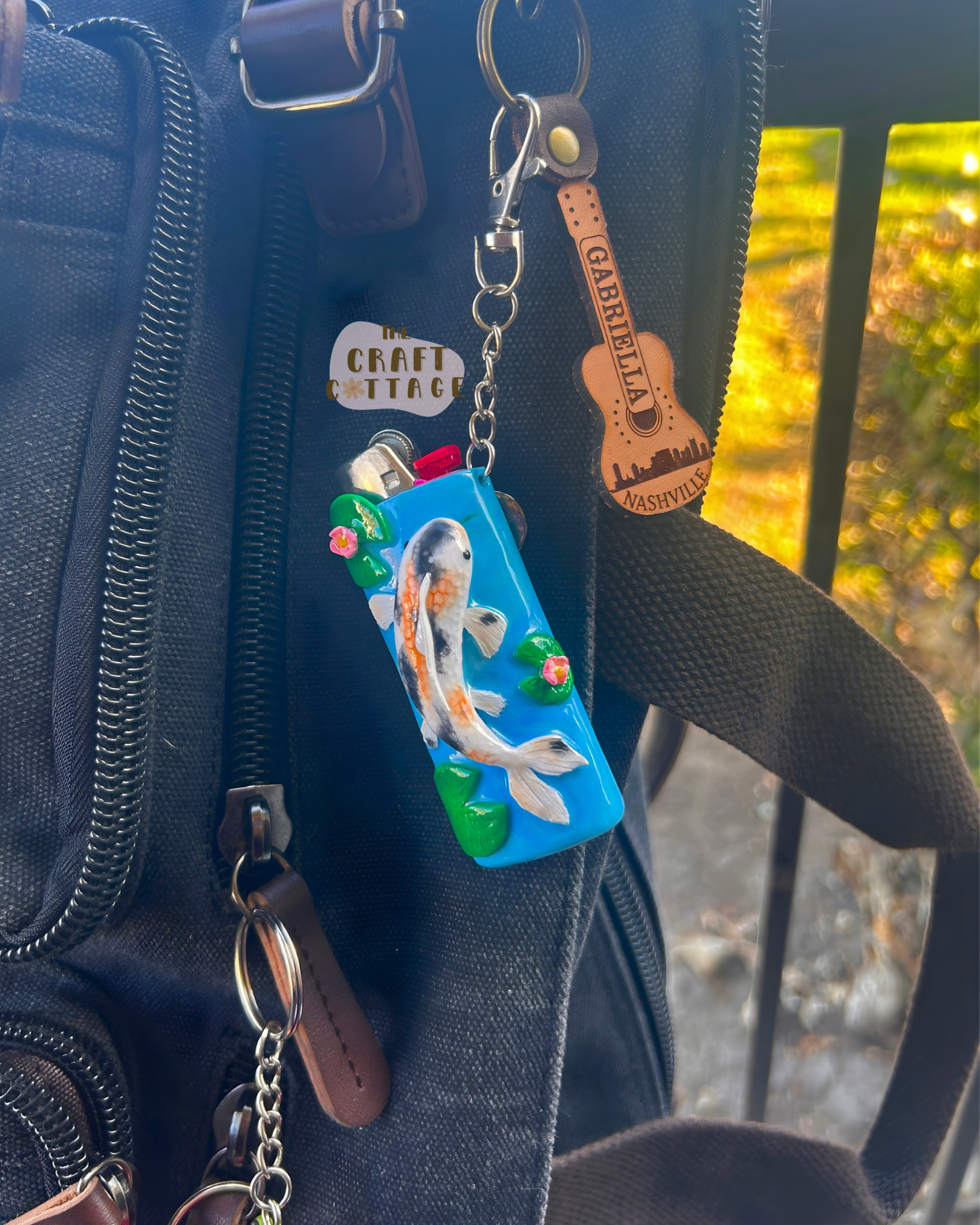Handmade Koi Fish Lighter Case with Keychain Attachment