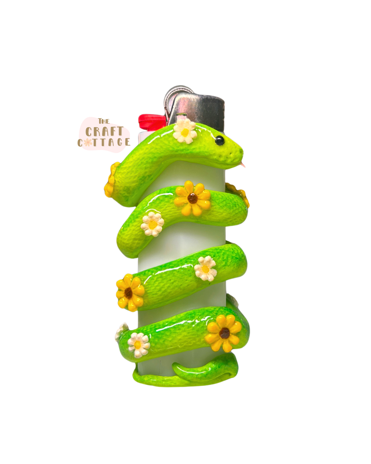 Handmade Green Flower Snake Wrapping Lighter Case