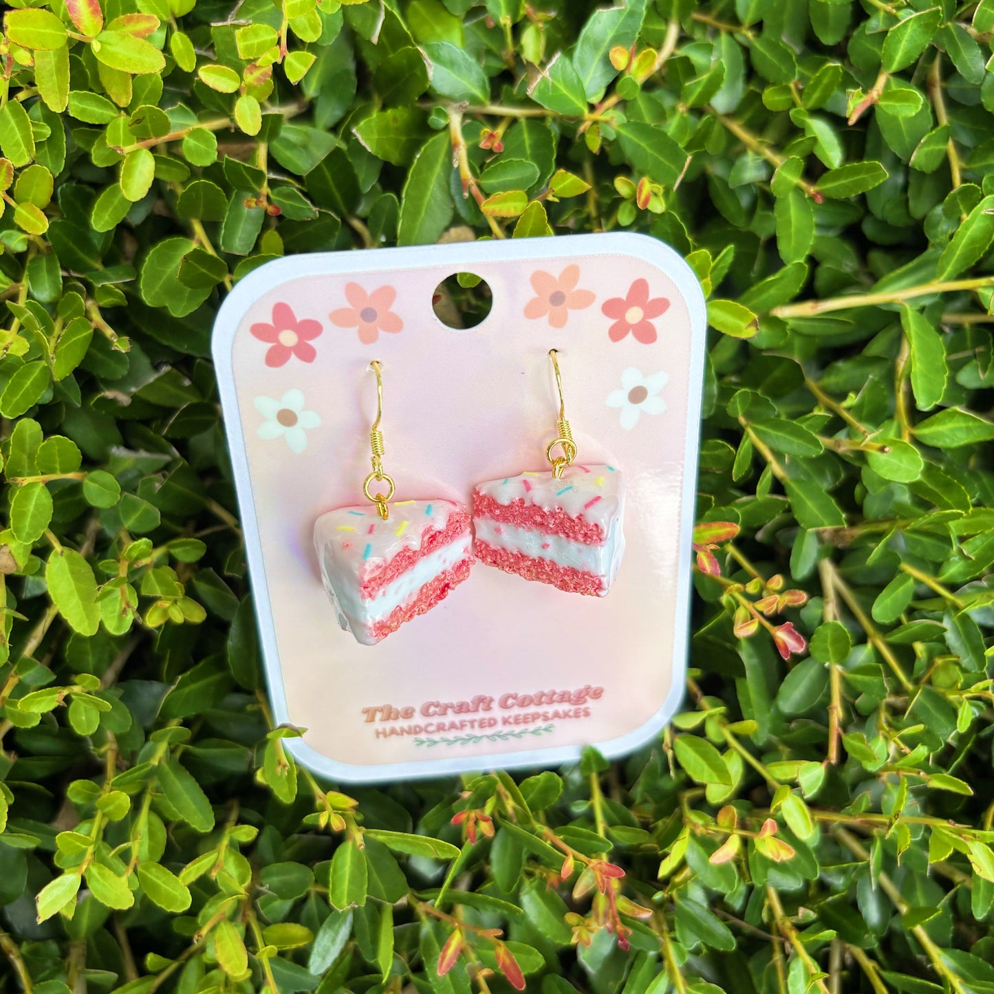 Handmade Polymer Clay Lightweight Dangle Earrings: Strawberry Confetti Cake Earrings