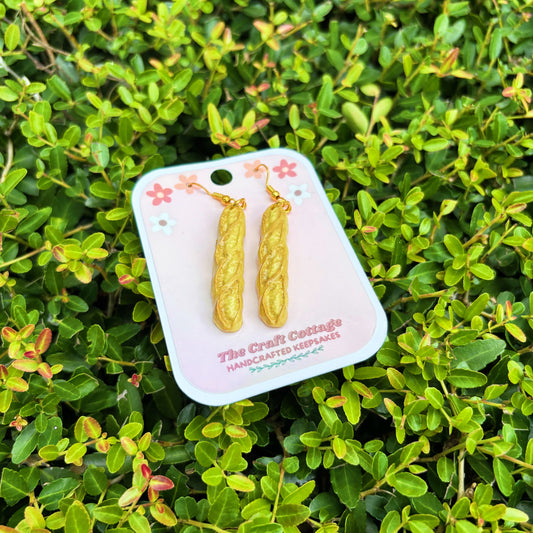 Handmade Polymer Clay Lightweight Dangle Earrings: French Loaf Bread Earrings
