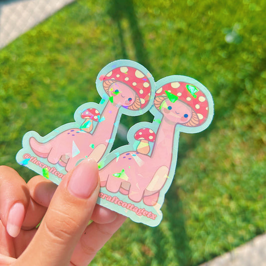 HOLOGRAPHIC, Waterproof Vinyl Sticker "Mushroom Dinosaur"
