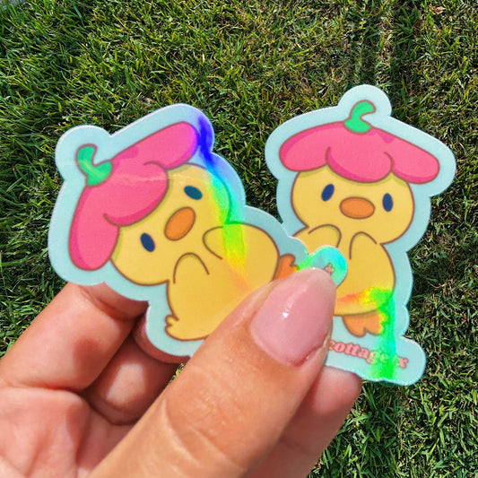 HOLOGRAPHIC, Waterproof Vinyl Sticker "Flower Duckling"