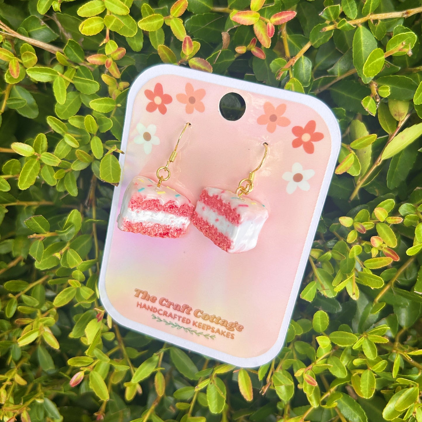 Handmade Polymer Clay Lightweight Dangle Earrings: Strawberry Confetti Cake Earrings