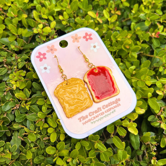 Handmade Polymer Clay Lightweight Dangle Earrings: PB&J Toast Earrings