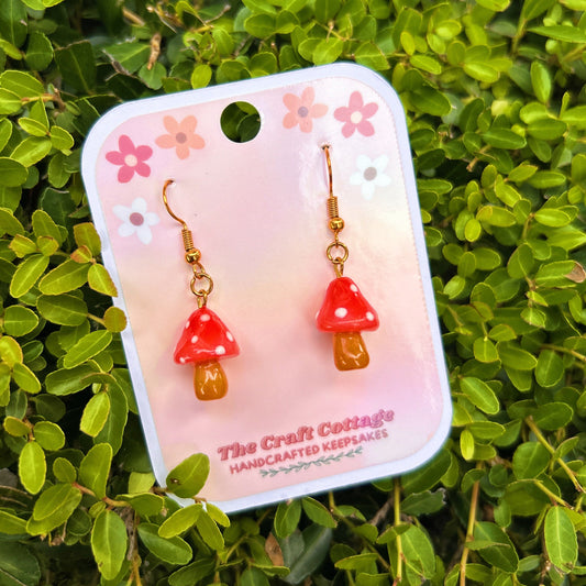 Handmade Polymer Clay Lightweight Dangle Earrings: Little Red Mushrooms