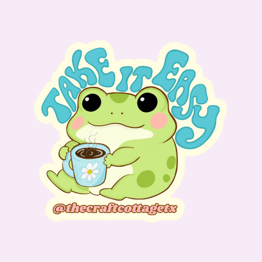 HOLOGRAPHIC OR REGULAR, Waterproof Vinyl Sticker "Take it Easy Frog"