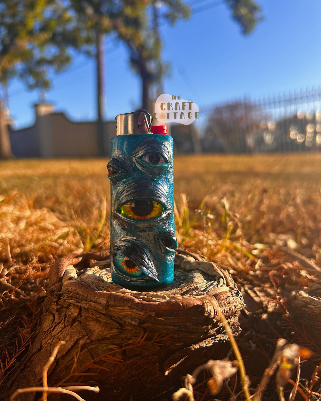 Handmade Blue Chrome Eyeball Lighter Case