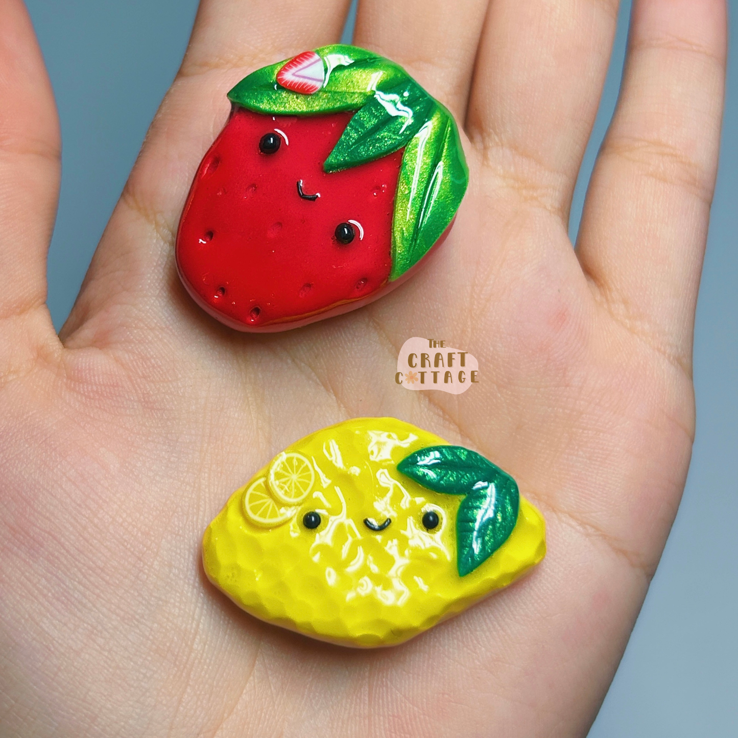 Handmade Smiley Fruit Magnets Lemon or Strawberry