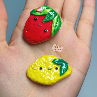Handmade Smiley Fruit Magnets Lemon or Strawberry