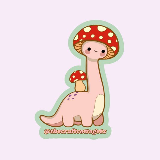 HOLOGRAPHIC, Waterproof Vinyl Sticker "Mushroom Dinosaur"