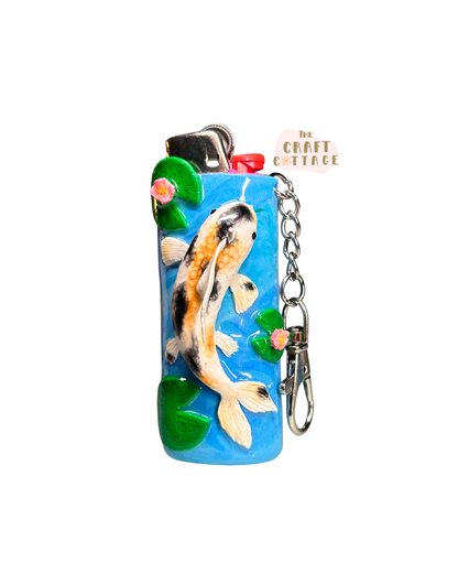 Handmade Koi Fish Lighter Case with Keychain Attachment