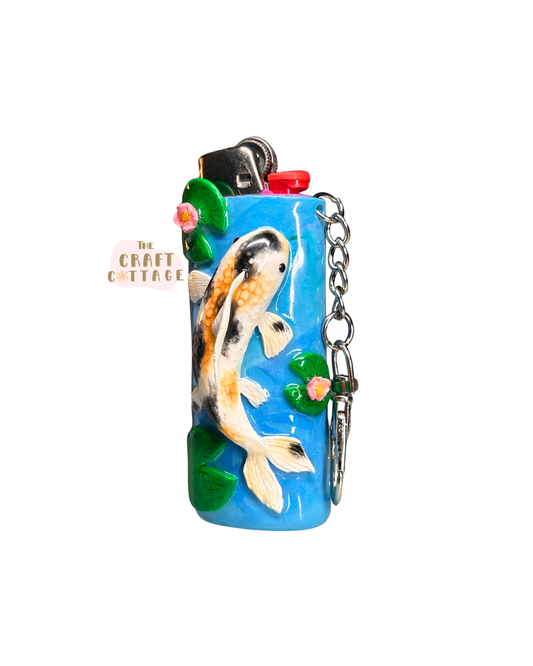 Handmade Koi Fish Lighter Case with Keychain Attachment