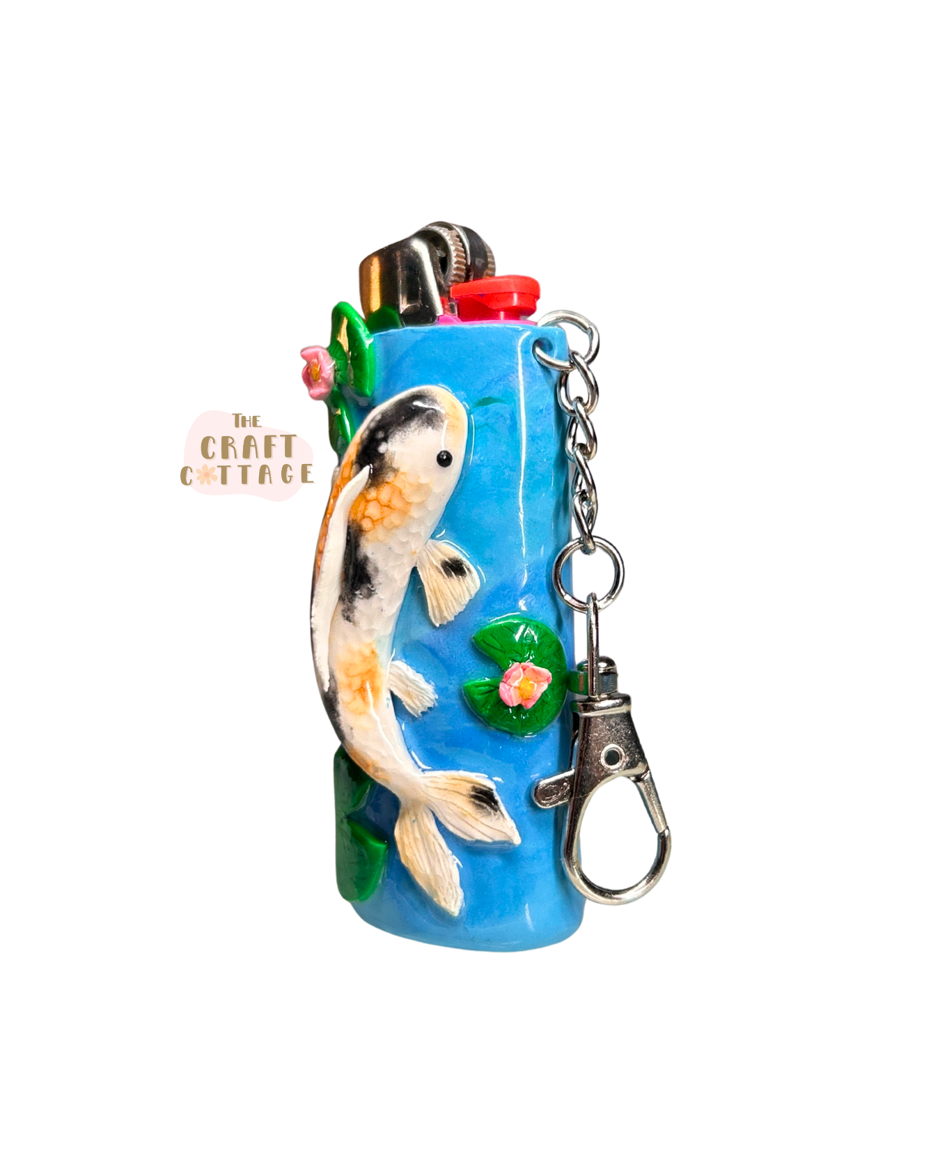 Handmade Koi Fish Lighter Case with Keychain Attachment