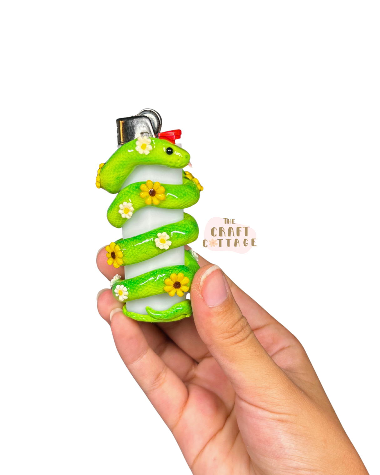Handmade Green Flower Snake Wrapping Lighter Case