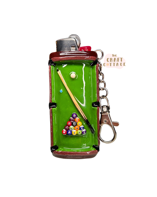 Handmade Detailed Pool Table Lighter Case with Keychain Attachment