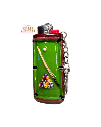 Handmade Detailed Pool Table Lighter Case with Keychain Attachment