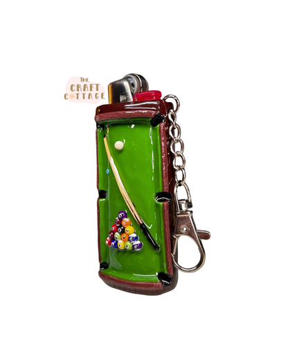 Handmade Detailed Pool Table Lighter Case with Keychain Attachment