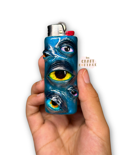 Handmade Blue Chrome Eyeball Lighter Case