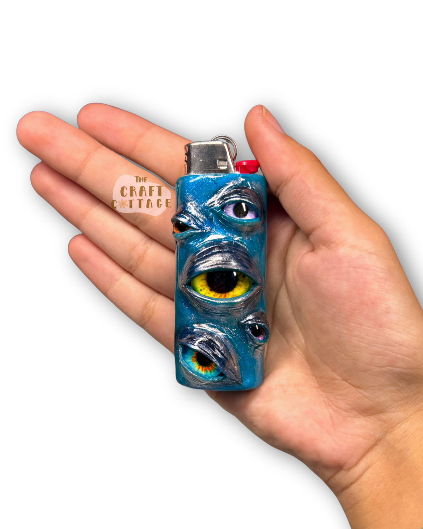 Handmade Blue Chrome Eyeball Lighter Case