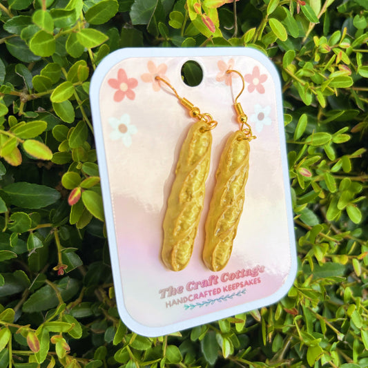 Handmade Polymer Clay Lightweight Dangle Earrings: French Loaf Bread Earrings