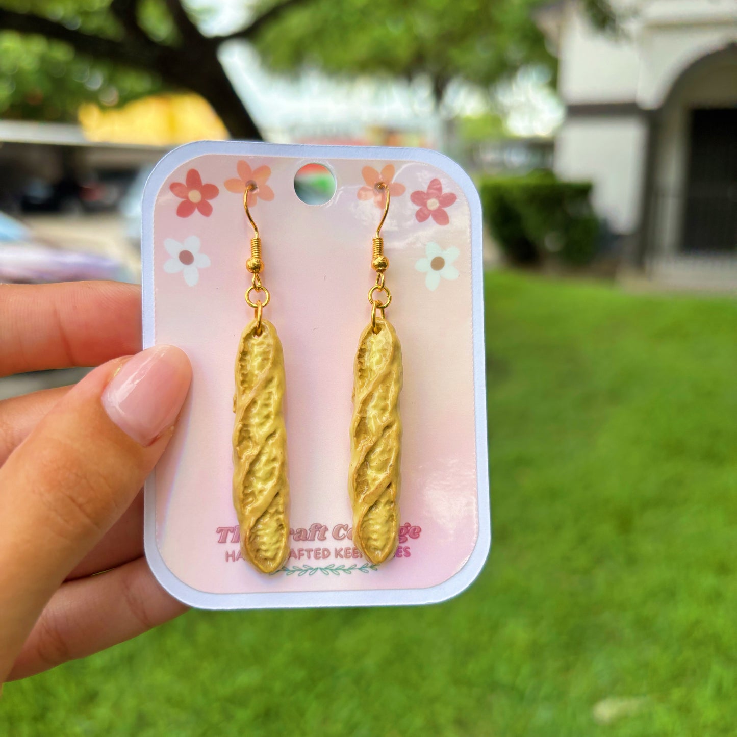 Handmade Polymer Clay Lightweight Dangle Earrings: French Loaf Bread Earrings