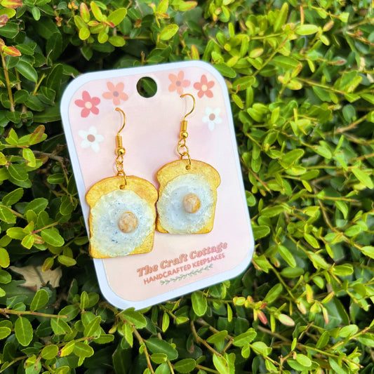 Handmade Polymer Clay Lightweight Dangle Earrings: Eggs On Toast