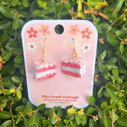Handmade Polymer Clay Lightweight Dangle Earrings: Strawberry Confetti Cake Earrings