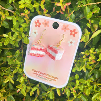 Handmade Polymer Clay Lightweight Dangle Earrings: Strawberry Confetti Cake Earrings