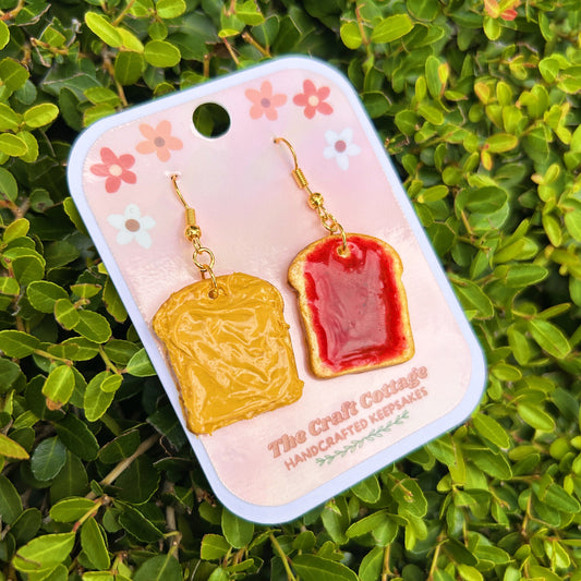 Handmade Polymer Clay Lightweight Dangle Earrings: PB&J Toast Earrings