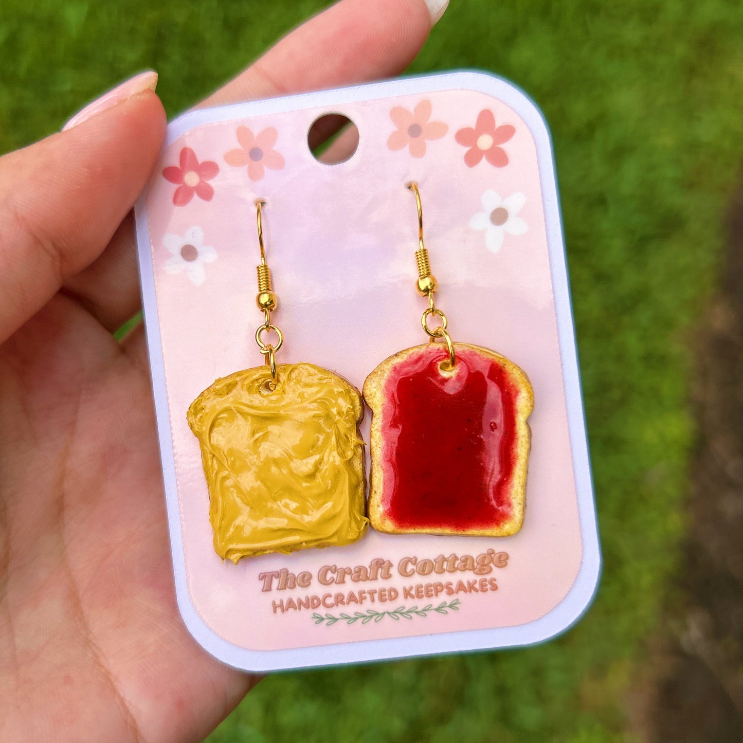 Handmade Polymer Clay Lightweight Dangle Earrings: PB&J Toast Earrings