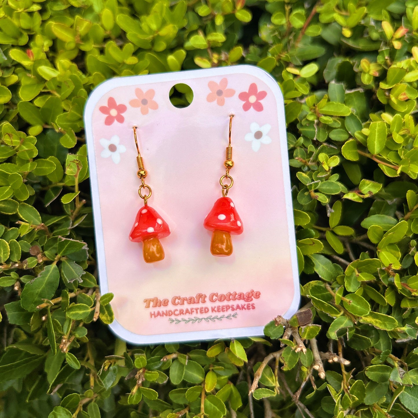 Handmade Polymer Clay Lightweight Dangle Earrings: Little Red Mushrooms