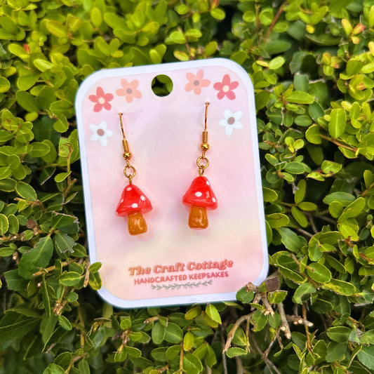 Handmade Polymer Clay Lightweight Dangle Earrings: Little Red Mushrooms