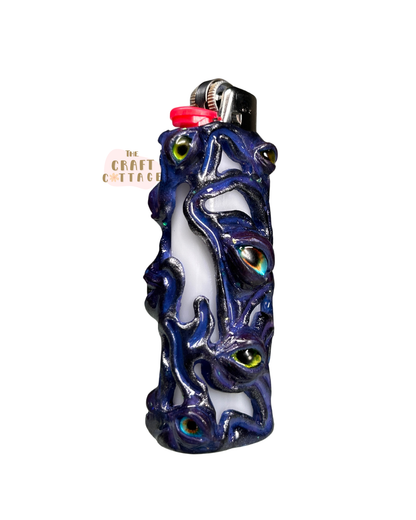 Handmade Negative Space Deep Purple Eyeball Lighter Case with Pearlescent Detail